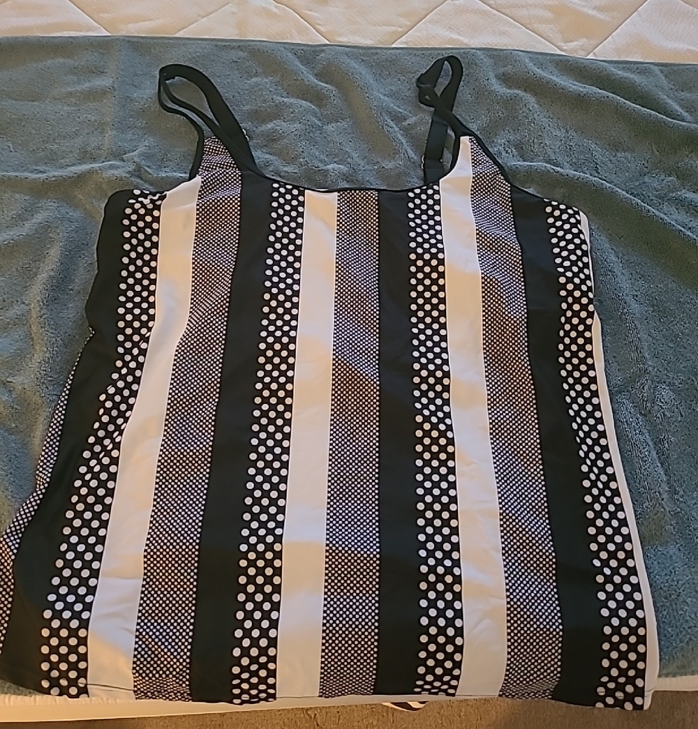 Women’s Black & White Striped Polka Dot Swim Top